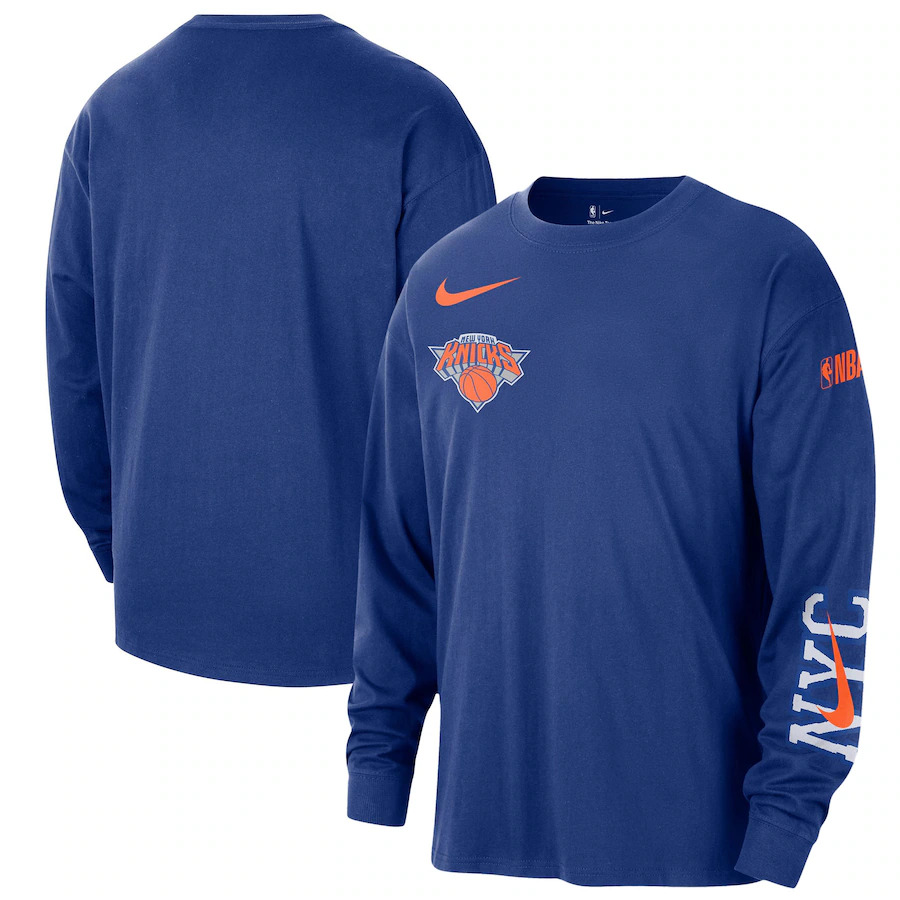 Men's New York Knicks Royal 2020/21 City Edition Essential Logo Long Sleeve T-Shirt Men's New York Knicks Royal 2020/21 City Edition Essential Logo Long Sleeve T-Shirt